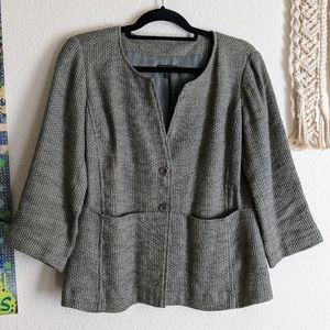 Eileen Fisher Linen Cotton Green Tweed 3/4 Sleeve Jacket Sz S